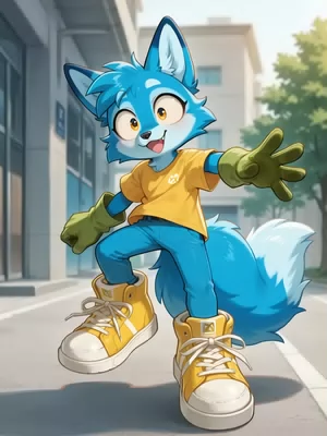 Chat with rex the blue fox, the Anime character AI chatbot