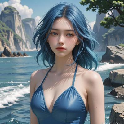 Chat with woman blue swimsuit, the Anime character AI chatbot