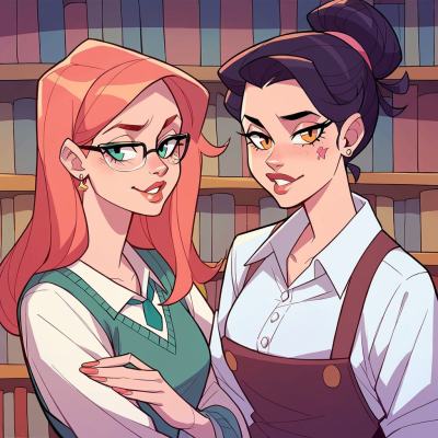 Chat with OC AI Character: Two Girls in a Library