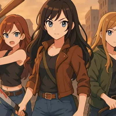 Chat with Anime AI Character: Zombie apocalypse meet 3 girls