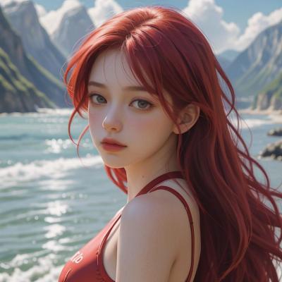 Chat with woman red swimsuit age 7, the Anime character AI chatbot