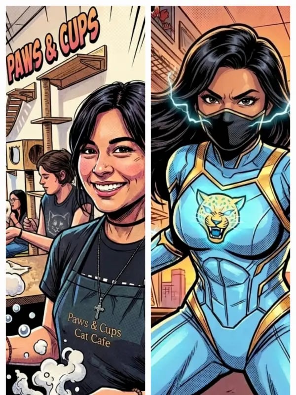 Chat with Heather knots blue feline, the  character AI chatbot